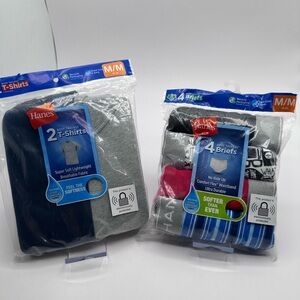 Hanes Boys 6pc Bundle: 2 T-Shirts & 4 Briefs | Size M (10-12)multi colors NWT